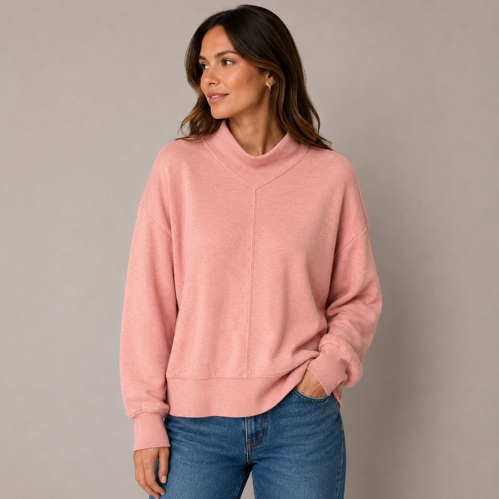 Athleta Purist Sweatshirt Mock Neck Pullover Rose Pink Heather S
